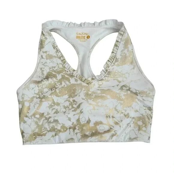 Lilly Pulitzer Lindsay Luxletic Sports Bra Gold Foil SZ S #1985 - Picture 3 of 14